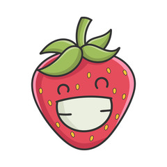 Happy smiling strawberry fruit icon cartoon isolated on white