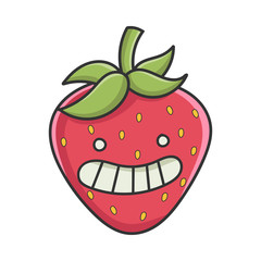 Happy smiling strawberry fruit icon cartoon isolated on white