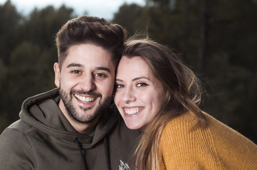 Young couple in love in the countryside