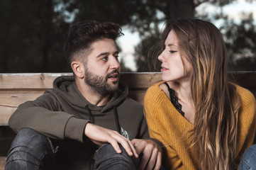 Young couple in love in the countryside