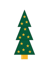 Cartoon stylized Christmas Tree with stars decoration. Object isolated on white background. Holiday element for design. Colorful traditional symbol illustration