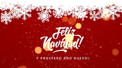 Feliz Navidad - Merry christmas in spanish language red flat looped background with snowflakes, snow and calligraphy - Powered by Adobe