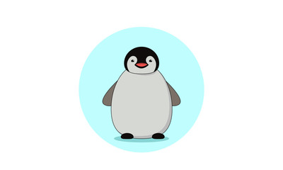 Cute baby penguin vector illustration. Flat cartoonish antarctic bird - penguin - isolated on blue. Baby vector perfect for cards, textile, packaging.