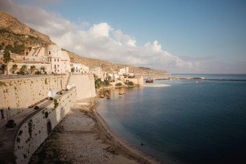 Fototapeta na wymiar Beautiful view of sicilian city at the seashore,Castellamare del Golfo