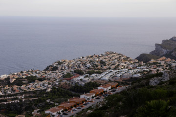 Areal view at the Spanish coastline. Luxury villas on the coast. Summer vacation mood. Popular holiday destination.