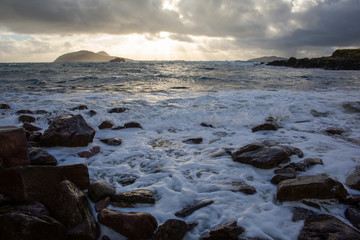 Light fades across the Blasket Sound and the Blasket Islands