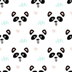 Panda seamless pattern on white and pink background. Panda seamless pattern for stickers, labels, tags, gift wrapping paper, greeting cards, posters and banner design.