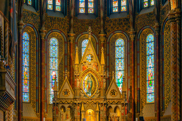 Interior Matthias Church in Buda's Castle District of Budapest, Hungary