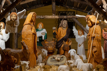Nativity scene in Brno city Christmas market, Czech Republic