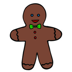 Color illustration of a gingerbread man. Shortbread. Boy. Colorless background. Christmas. New Year. Holiday print.