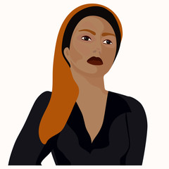 Beautiful girl with ginger hair in black blouse Work, study, education. Vector portrait isolated.