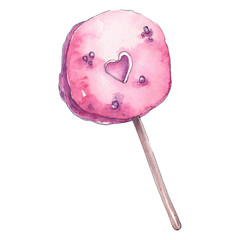 Watercolor cute illustration for Valentine's Day of pink lollipops. drawn by hand isolated on a white background. For cards, posters.