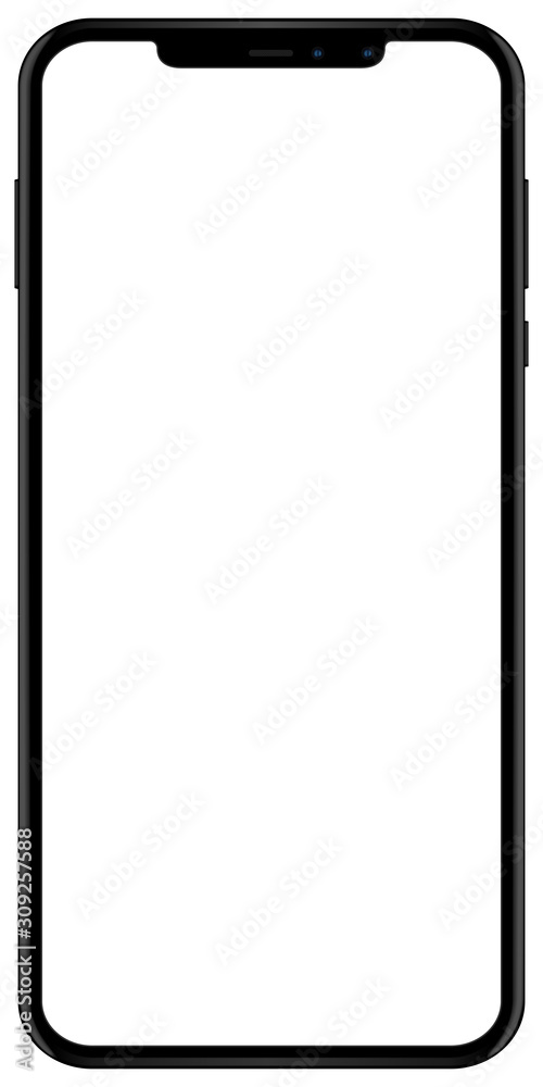Aufkleber brand new smartphone black color with blank screen isolated on white background mockup. front view o