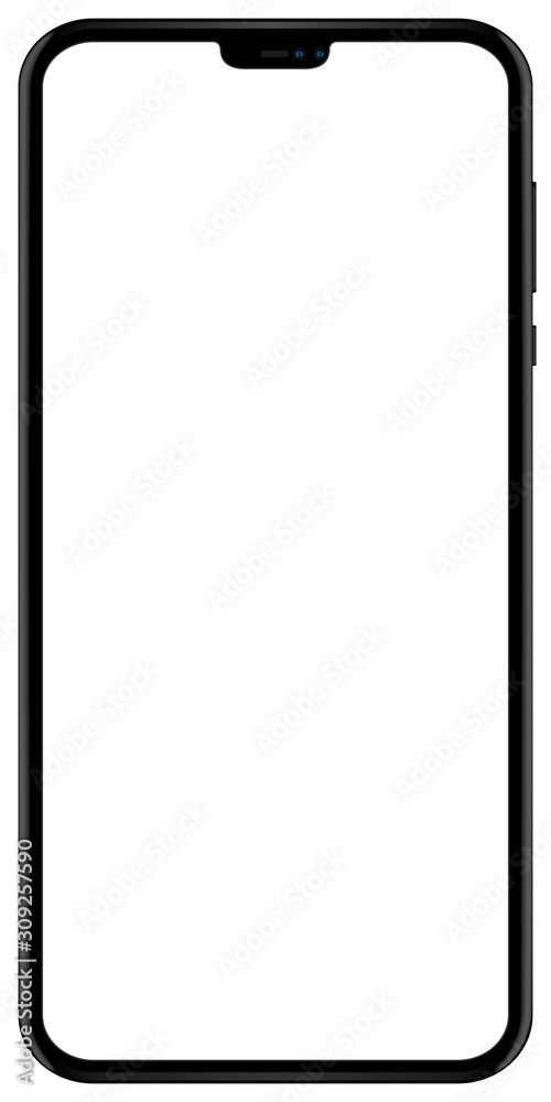 Aufkleber brand new smartphone black color with blank screen isolated on white background mockup. front view o