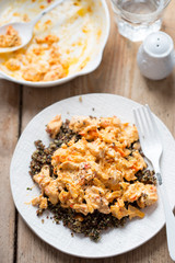 Turkey in yoghurt sauce with spinach quinoa 