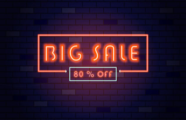 Obraz premium Sale banner template neon light style. Big sale 80% off. Special offer season. 2020 color of the year.