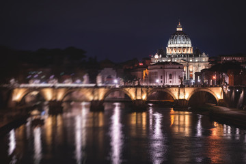 Fototapeta premium Beautiful night view of Papal St. Peter's Basilica, Vatican City, Rome, Italy