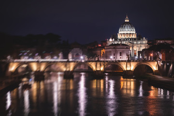 Beautiful night view of Papal St. Peter's Basilica, Vatican City, Rome, Italy