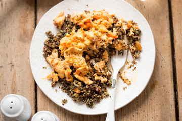 Turkey in yoghurt sauce with spinach quinoa 