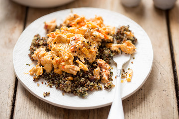 Turkey in yoghurt sauce with spinach quinoa 