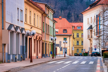 Cityscape with road of Celje old town in Slovenia