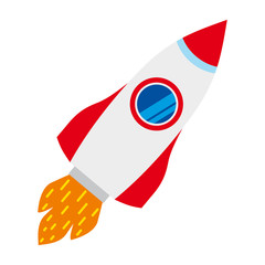 Vector spaceship. Flying rocket. Startup.