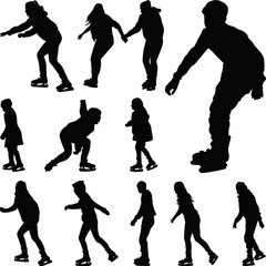 set of ice skating people silhouette vector © goran