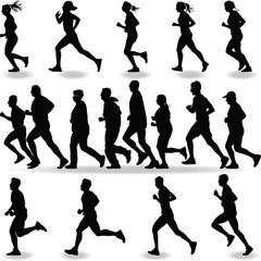 set of runners silhouette vector
