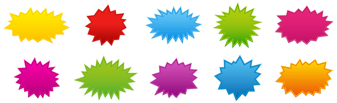 Starburst Coloured Speech Bubbles Collection. Vector