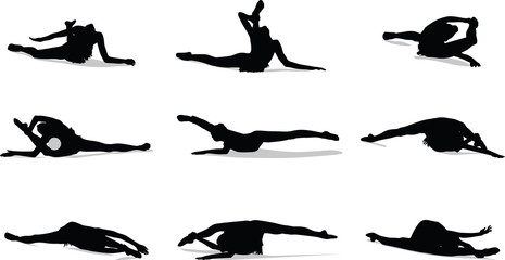 set of woman rhythmic gymnastics