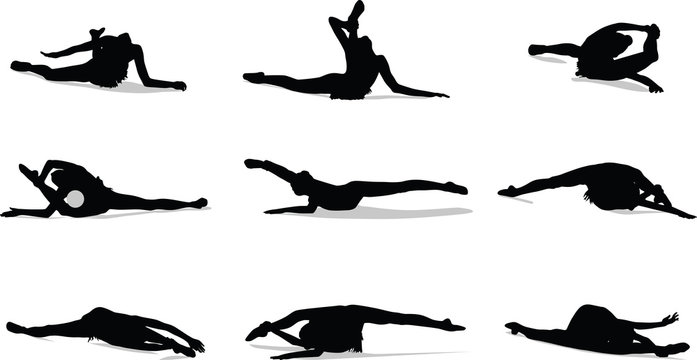 set of woman rhythmic gymnastics
