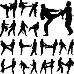 set of taekwondo woman silhouette vector