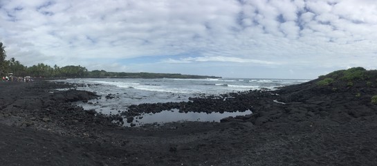 Black sand panoramic beach
