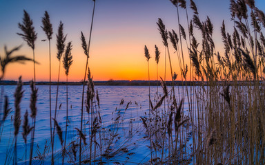 winter sunset over the lake