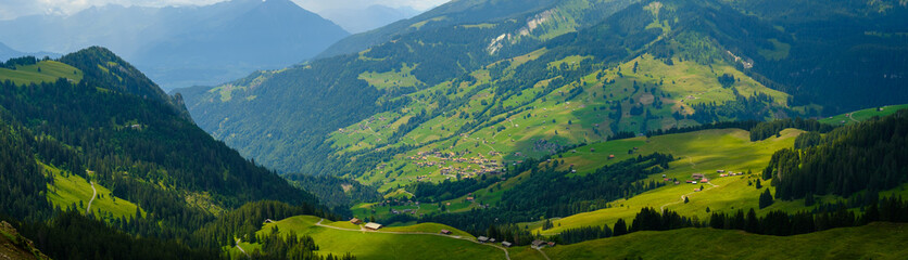Summer time countryside panoramic landscape in Switzerland