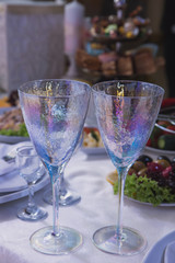 Decoration of the table of the bride and groom for the wedding, Decorated Presidium for the newlyweds