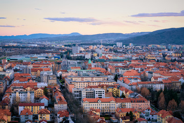 Fototapeta na wymiar Romantic panoramic cityscape in Maribor