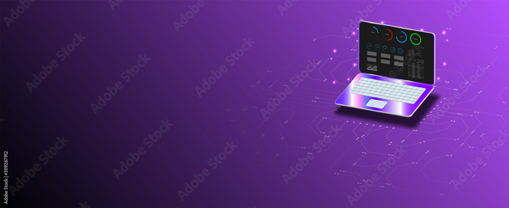 Poster 3d isometric flat design. vector illustration. computer web data center server isometric landing vec