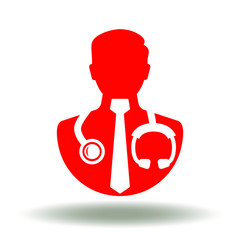 Medic Logo. Physician icon vector. Male doctor with tie and stethoscope sign.