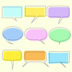 Colorful set of speech bubbles isolated on a pale background
