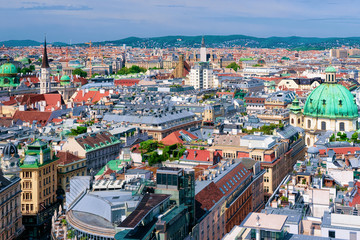 Obraz premium Panoramic aerial view from Stephansdom of Old city center Vienna