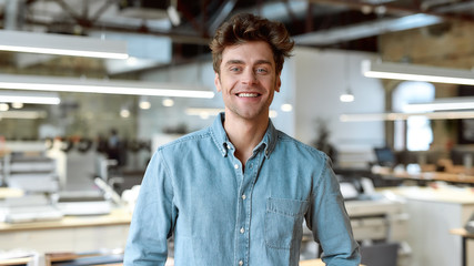 Enjoying office life. Joyful businessman posing in office
