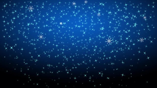 Festive Christmas Background with Snowflakes. Blue Snowfall at Night. Loop Seamless Stock Footage. Computer Graphic