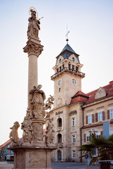 Fototapeta na wymiar Square at Town Hall with Plague Column in Leibnitz Austria