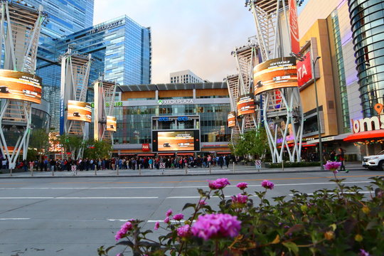 Los Angeles, California - XBOX PLAZA, Microsoft Theater in front of the Staples Center, downtown of Los Angeles