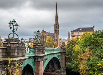 Kelvin Bridge Glasgow, with the famous Lansdowne Church spire
