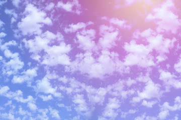 Beautiful view of hight blue sky with clouds. Happiness and freedom. Concept of climate, weather, environment. Background for design. Copy space.