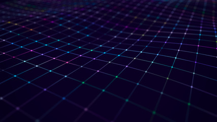 Futuristic abstract mesh. Wave with the connection of dots and lines. 3D rendering.