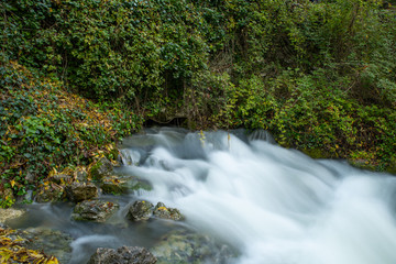 Fontaine de Vaucluse spring in Provence France during flood of December