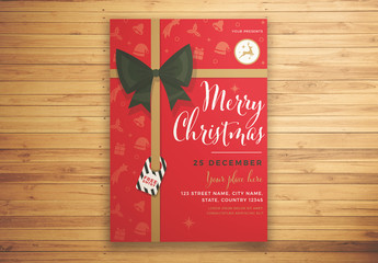 Christmas Event Invitation Flyer Layout with Ribbon Elements and Icons